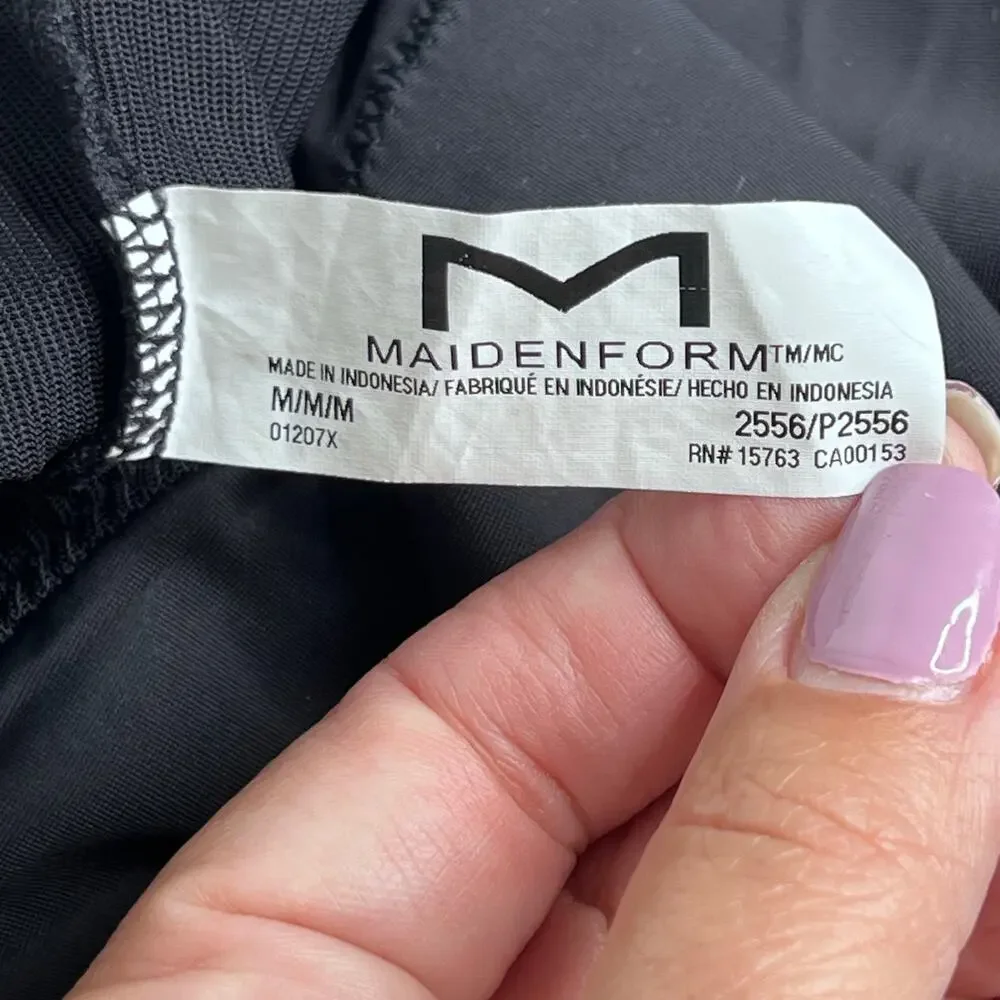 Maidenform Black Plunge Neck Tummy Control Bodysuit Shapewear Medium